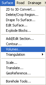 Surface menu showing Volumes selection