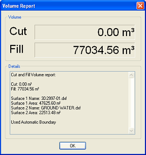 Cut and Fill volumes report