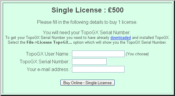 License purchasing web page