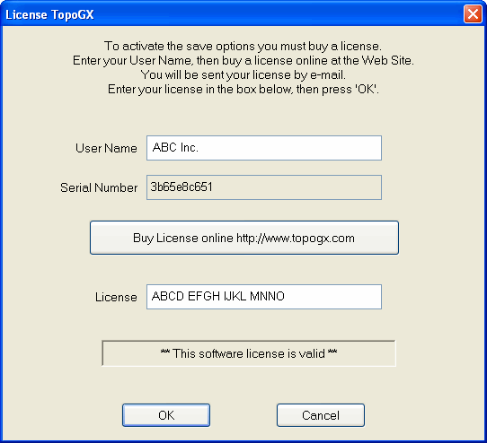 License Dialog with valid license